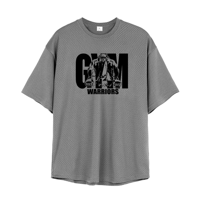 T-shirt décontracté ample pour homme - Sport, gym, musculation, manches courtes, été, maille, séchage rapide, respirant