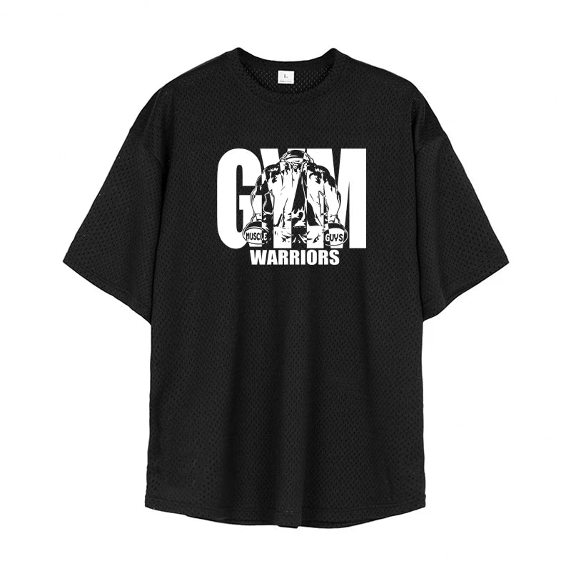 T-shirt décontracté ample pour homme - Sport, gym, musculation, manches courtes, été, maille, séchage rapide, respirant