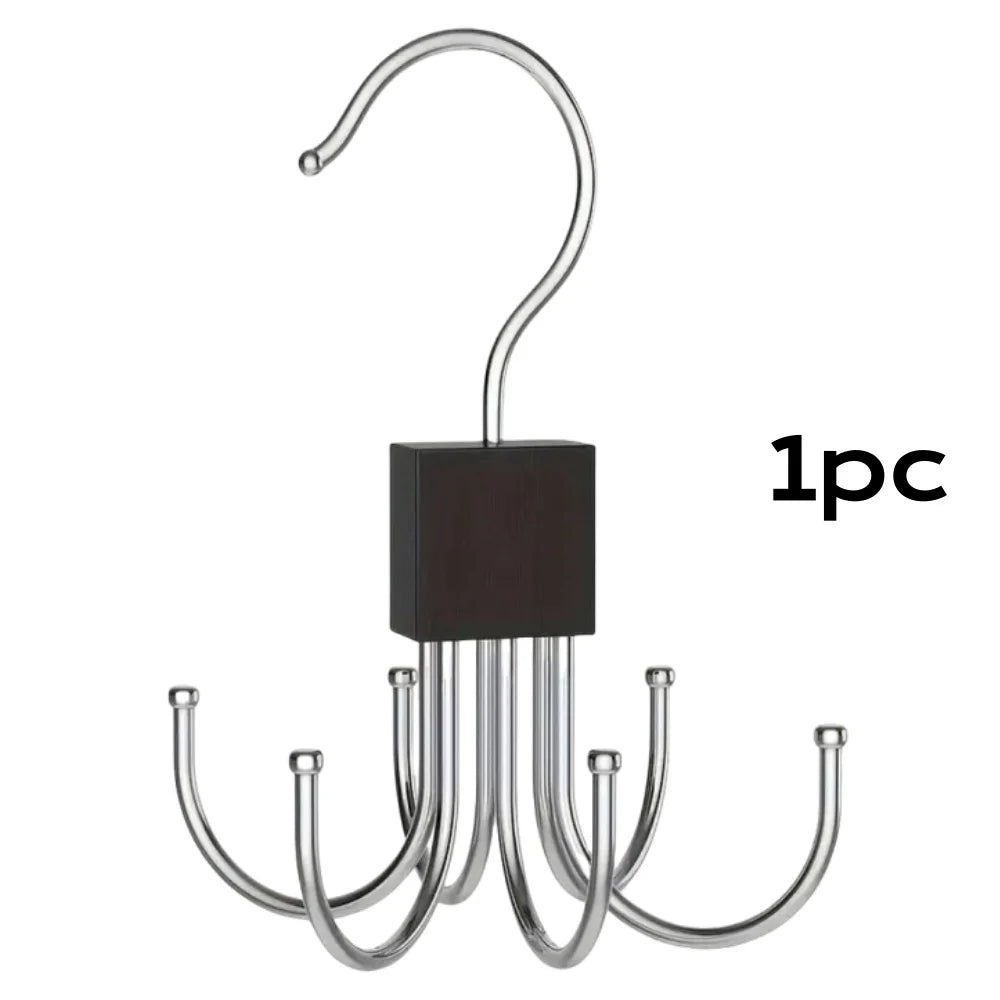 1/5 pièces Cintre de rangement rotatif à 360° Crochet multi-griffes Sac Ceintures métalliques Rack Organisateur en bois pour soutiens-gorge Cravates Accessoires de placard domestique