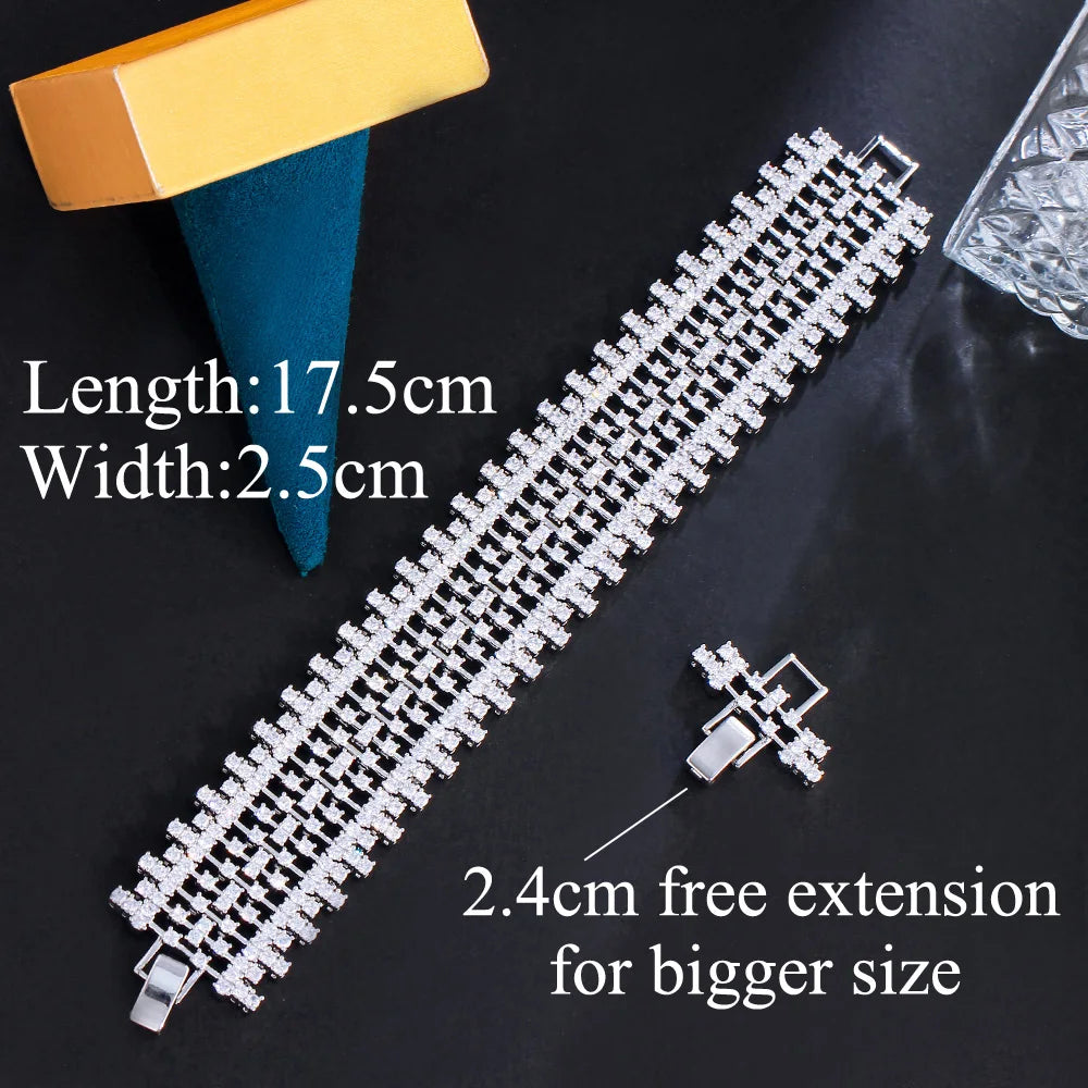 CWWZircons – Bracelet manchette haut de gamme pour femmes, grandes pierres cubiques de zircone 5A africaines et de Dubaï, idéal pour mariées, mariage, fête – CB323