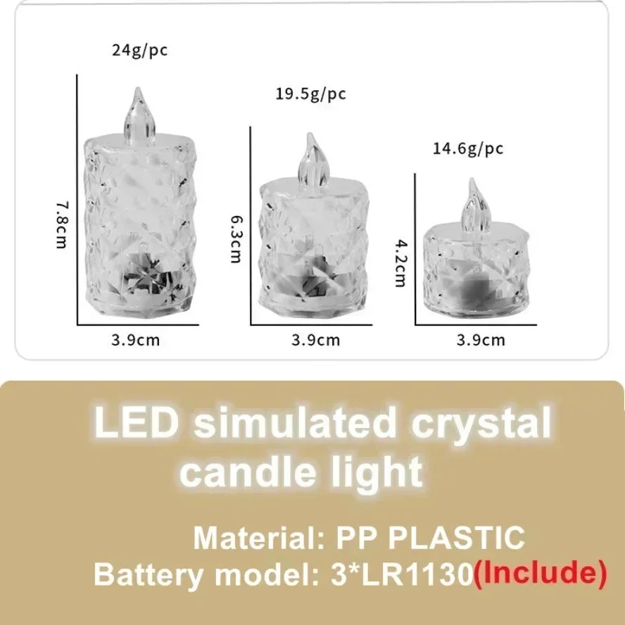 Bougie LED en cristal avec piles, sans flamme, lampe de nuit électronique, pour rendez-vous, fête, vacances, maison, décoration de mariage