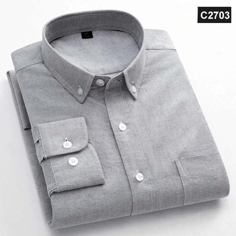 Chemise à manches longues 100 % coton pour homme, coupe classique, poche unique, coupe ajustée, haut décontracté, tissu Oxford doux, couleur unie, vêtements de bureau