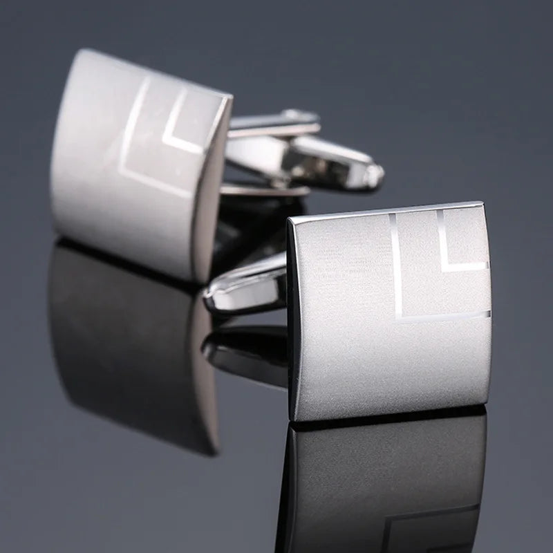 Boutons de Manchette Homme Luxe Argenté Vintage en Métal Boutons de Manchette Carrés Chemise Française Business Bijoux Cadeau de Mariage