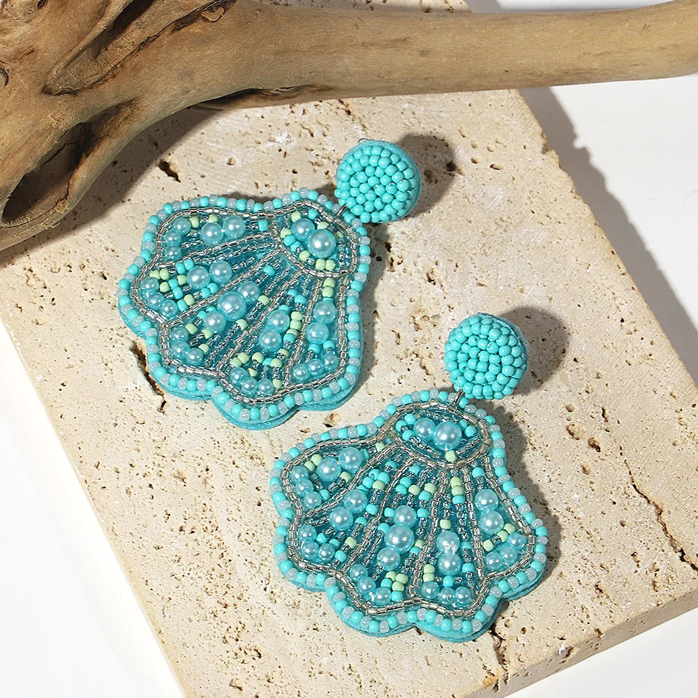 AENSOA Boucles d'oreilles pendantes bohèmes en forme d'étoile de mer, de homard et de conque avec perles pour femme, fabriquées à la main, bijoux d'été sur le thème des animaux marins