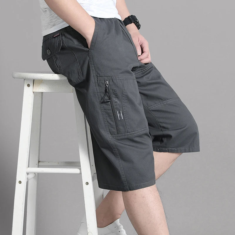 Shorts cargo homme, pantacourt, poche zippée, short d'été en coton, jogger d'escalade, taille élastique, vêtements de sport