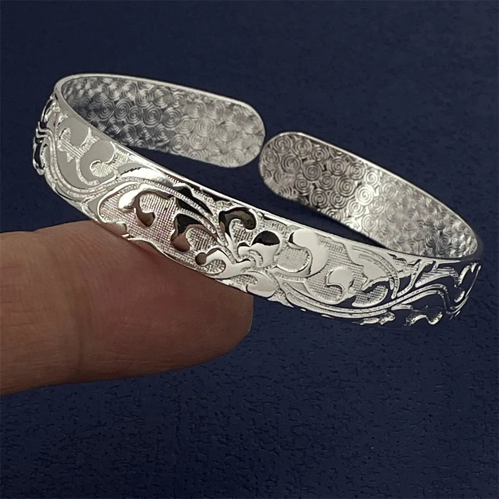 ANDARA Gros Bracelet Jonc Tendance en Argent Sterling 925 Cœur Rond Ouvert pour Femme Bijoux de Mode Réglable Manchette de Mariage