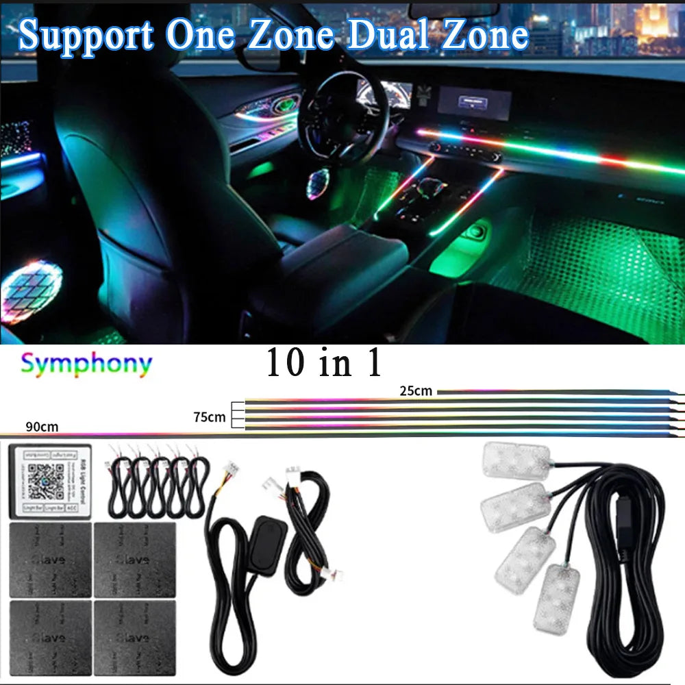 Kit de lampe d'ambiance de voiture LED acrylique 14/18 en 1 RGB 64 213 couleurs Symphonie Acrylique APP Ambiance Lumineuse Zone Unique Double Zone
