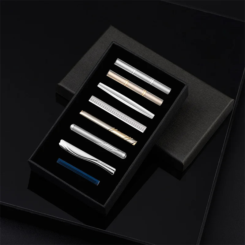 Lot de 8 pinces à cravate courtes avec boîte cadeau, accessoires pour cravates et épingles, boutons de manchette pour chemises d'homme, cadeau pour mari, gadgets