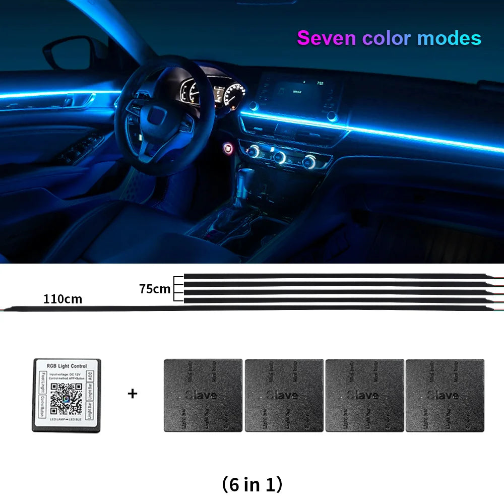Kit de lampe d'ambiance de voiture LED acrylique 14/18 en 1 RGB 64 213 couleurs Symphonie Acrylique APP Ambiance Lumineuse Zone Unique Double Zone