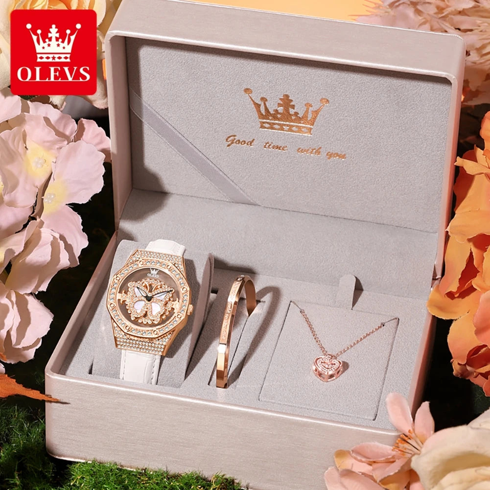 OLEVS 9996 Montre à quartz pour femmes Marque de luxe Tendance Montre-bracelet pour femme Papillon Luxe Étanche Bracelets en cuir véritable Montres de soirée