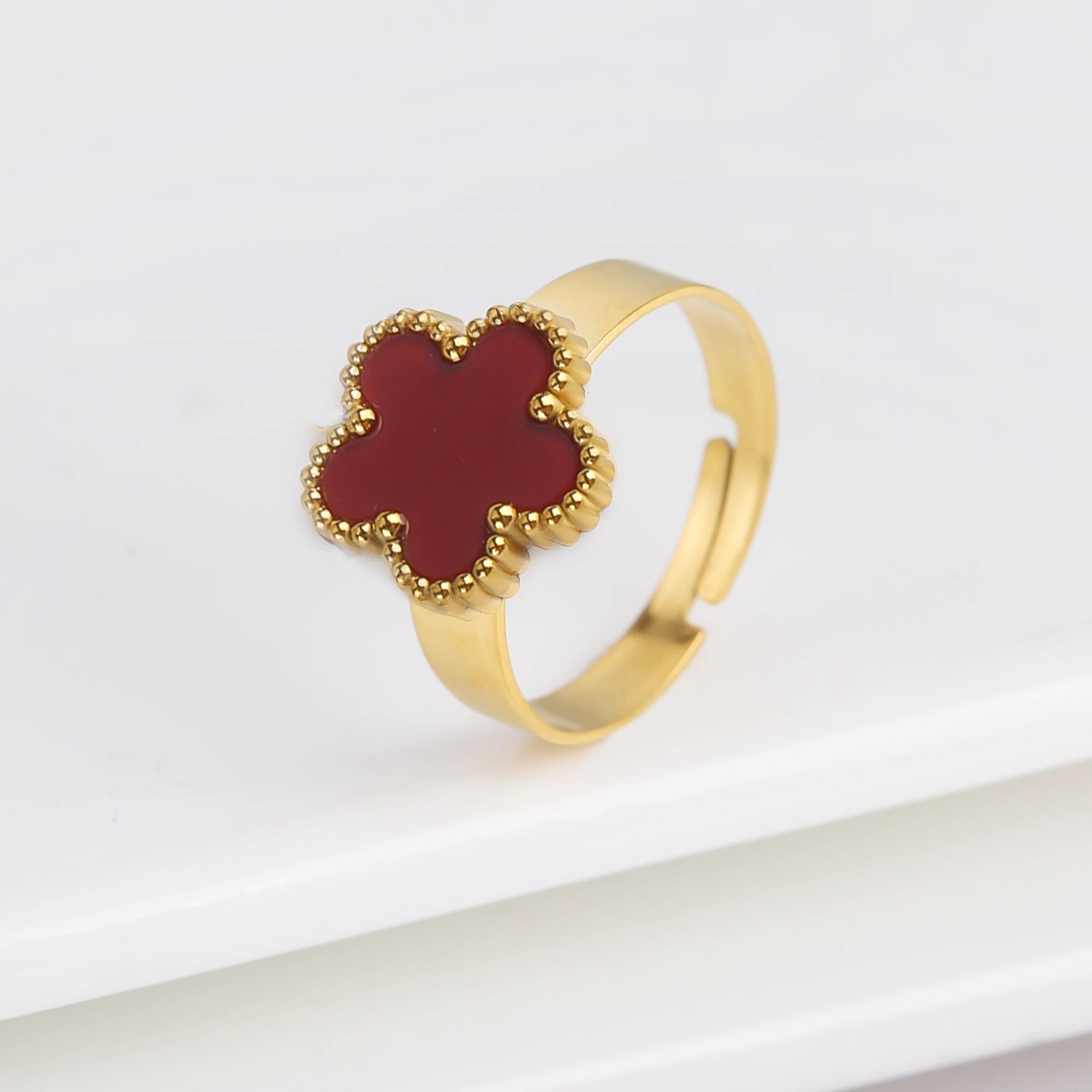 Bague Ouverte Ajustable Simple en Acier Inoxydable Fleur à Cinq Feuilles Tendance pour Femme Fête Mariage Bijoux Accessoires Trèfle