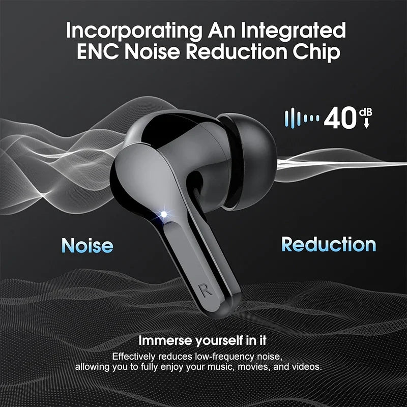Nouveaux écouteurs sans fil Stéréo HiFi BT5.3 avec réduction de bruit ENC 48H, affichage LED, oreillettes étanches IP7