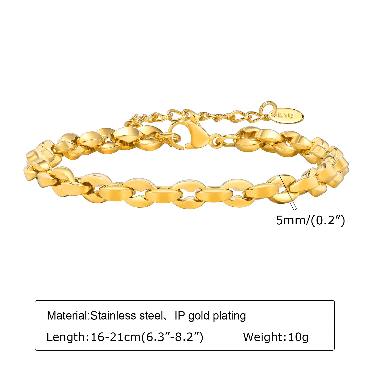 Bracelet chaîne en acier inoxydable pour femme, bracelet ajustable maillons trombone torsadés plaqué or 18 carats, bijoux superposables épais