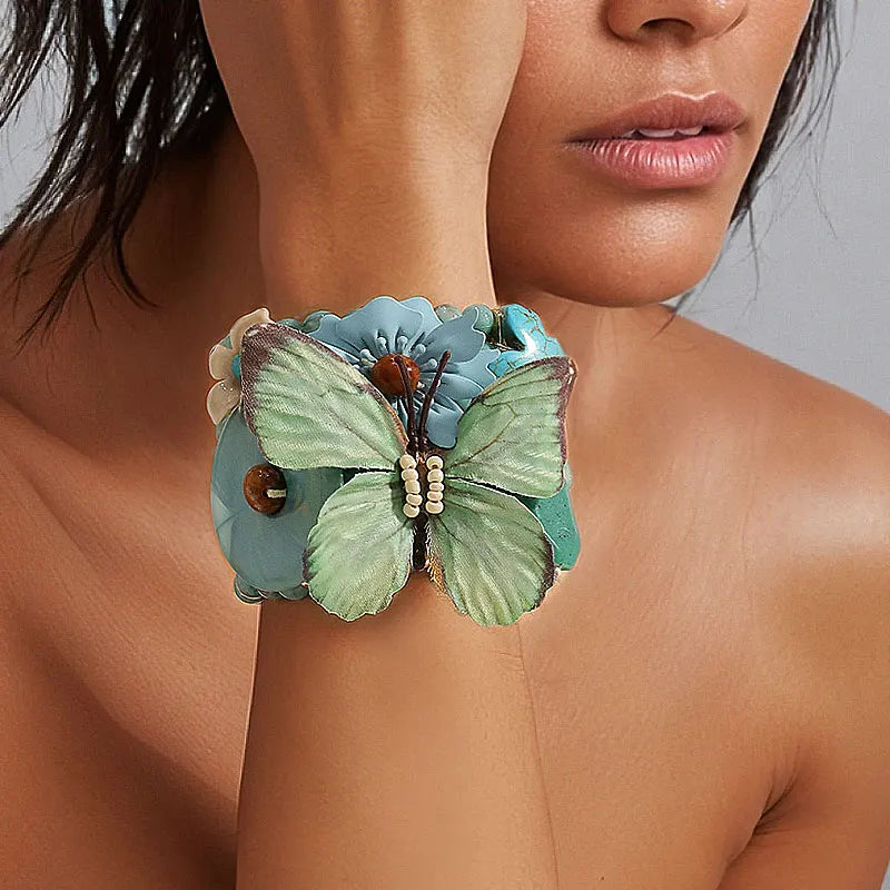 Statement Boho Beads Bracelet Butterfly Flower Accessories Handmade for Woman