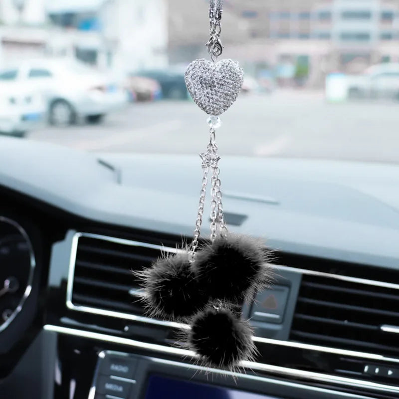 Accessoires de voiture mode diamant, pendentif boule de poils bling, pendentif rétroviseur de voiture, cadeau d'anniversaire, ornements de décoration de voiture