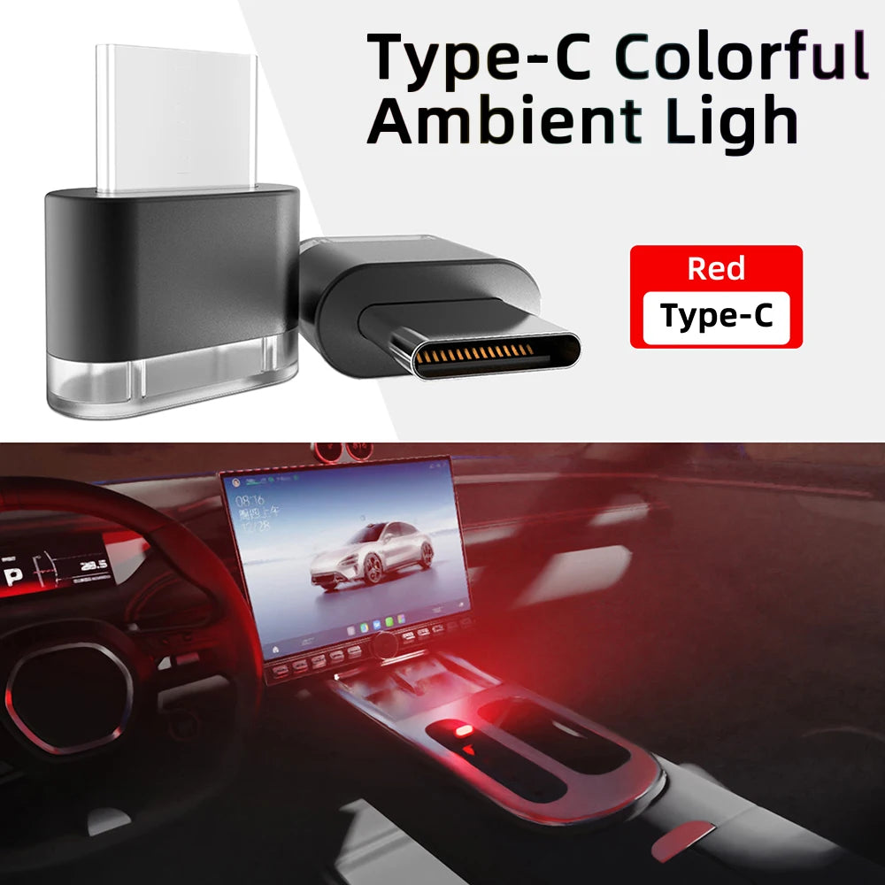 Nouvel éclairage d'ambiance intérieur de voiture Type-C, lumières de signalisation LED, lampe de lecture automatique, décorations, accessoires intérieurs de voiture