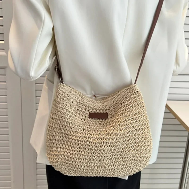 Sac à bandoulière en paille d'été pour femmes, sac de plage, shopping, tissé, sac à main, bourse messager pour femmes