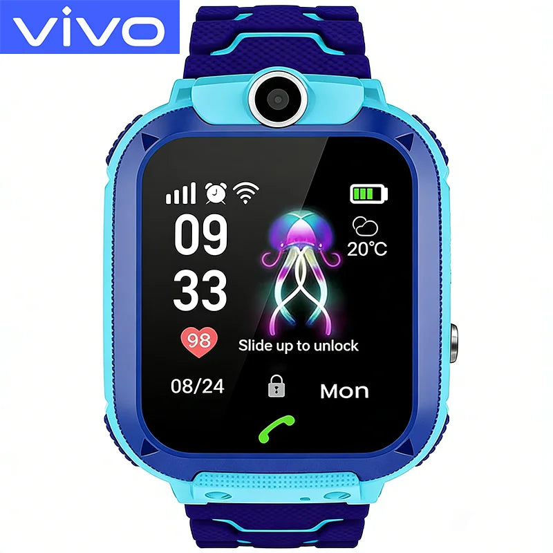 Montre intelligente VIVO GPS de suivi étanche, mini montre intelligente pour enfants, montre-téléphone 4G avec carte SIM, cadeau d'anniversaire, horloge électronique