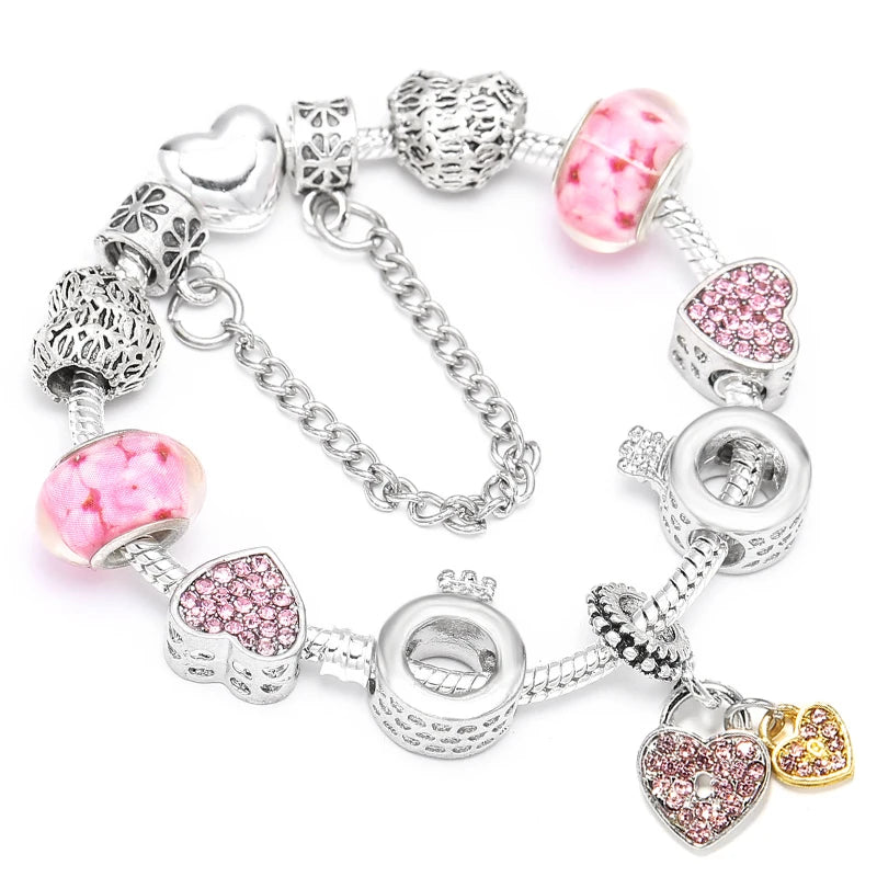 BAOPN Bracelets à breloques en perles cœur à cœur roses européennes pour femmes, bracelets et joncs de marque assortis, bijoux pour couple, livraison directe