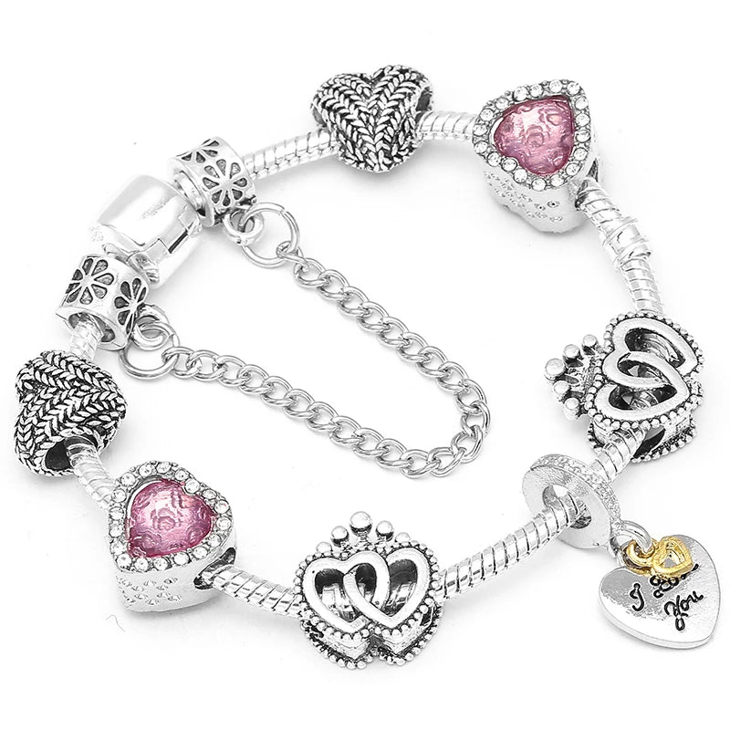 BAOPN Bracelets à breloques en perles cœur à cœur roses européennes pour femmes, bracelets et joncs de marque assortis, bijoux pour couple, livraison directe
