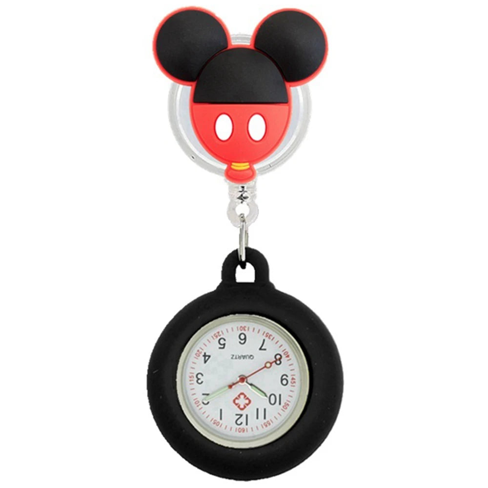 Montre de poche rétractable avec motif de dessin animé mignon pour infirmière ou médecin, clips colorés pour l'hôpital, le médical, les femmes et les hommes, avec badge enrouleur.