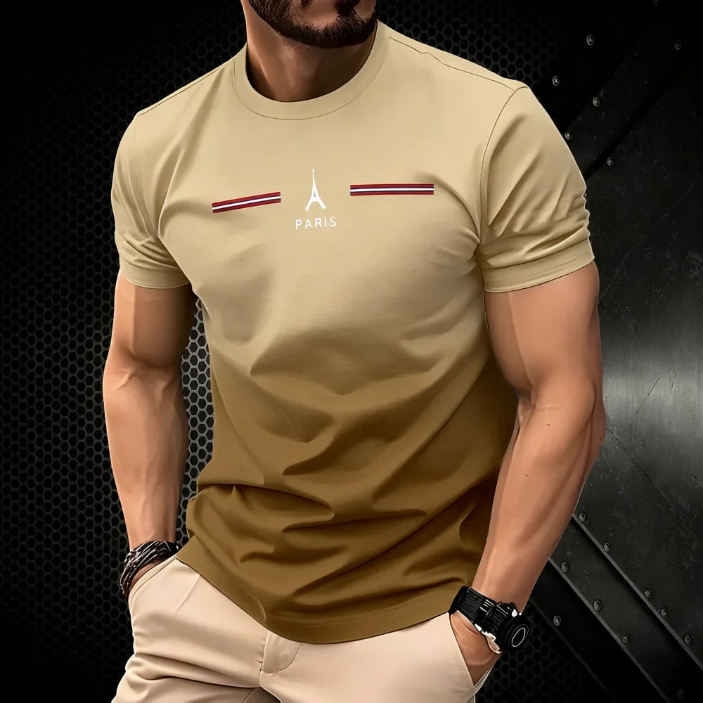 T-shirt homme d'été dégradé 3D simple avec impression Paris, vêtement décontracté, coupe oversize, col rond, manches courtes, pour le sport