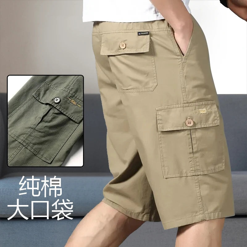 Shorts cargo homme, pantacourt, poche zippée, short d'été en coton, jogger d'escalade, taille élastique, vêtements de sport