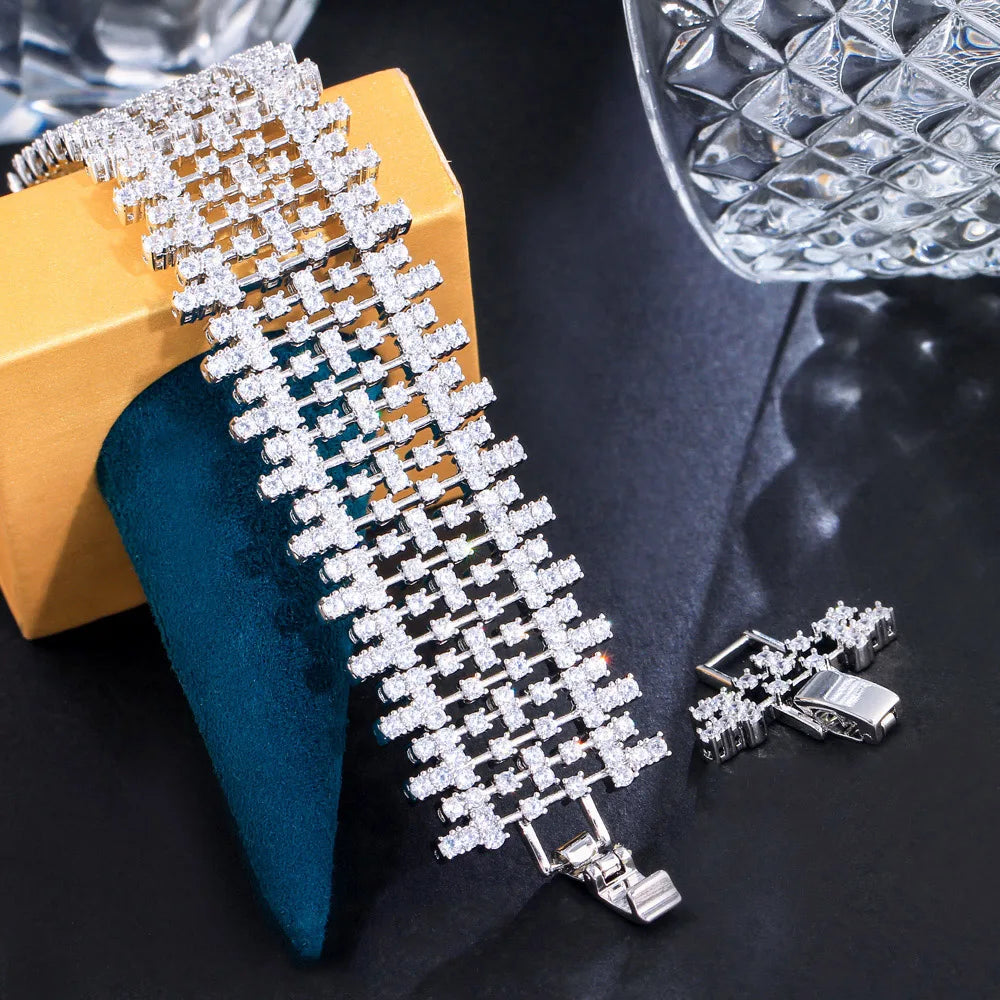 CWWZircons – Bracelet manchette haut de gamme pour femmes, grandes pierres cubiques de zircone 5A africaines et de Dubaï, idéal pour mariées, mariage, fête – CB323