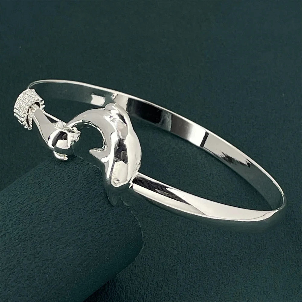 ANDARA Gros Bracelet Jonc Tendance en Argent Sterling 925 Cœur Rond Ouvert pour Femme Bijoux de Mode Réglable Manchette de Mariage