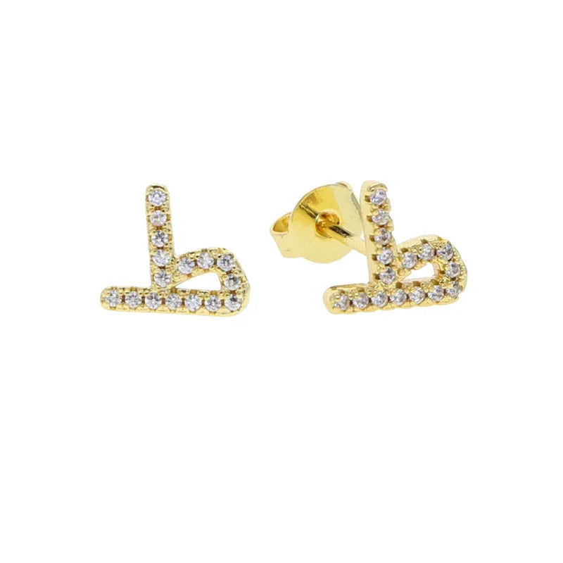 Boucles d'oreilles clous alphabet lettre arabe, micro-serties de zirconiums cubiques, couleur or, minimalistes et délicates, pour femmes et jeunes filles, vente en gros