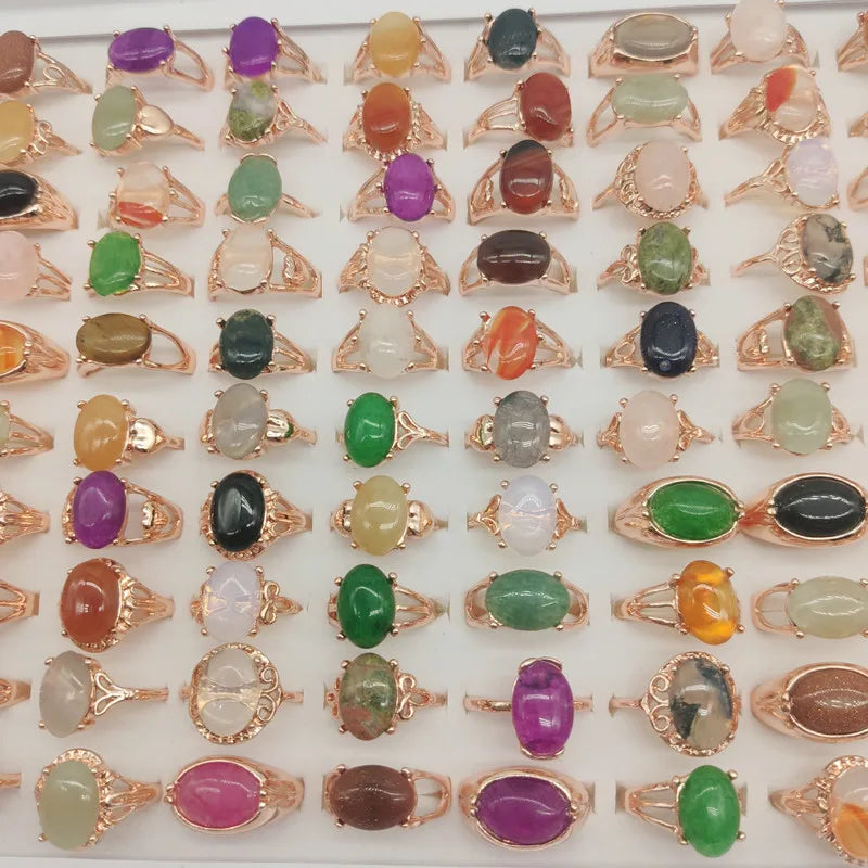 20 pièces/lot de bagues en pierre d'agate couleur mélangée, style bohème, pour femmes, grain naturel, articulées, cadeau de mariage, de fête