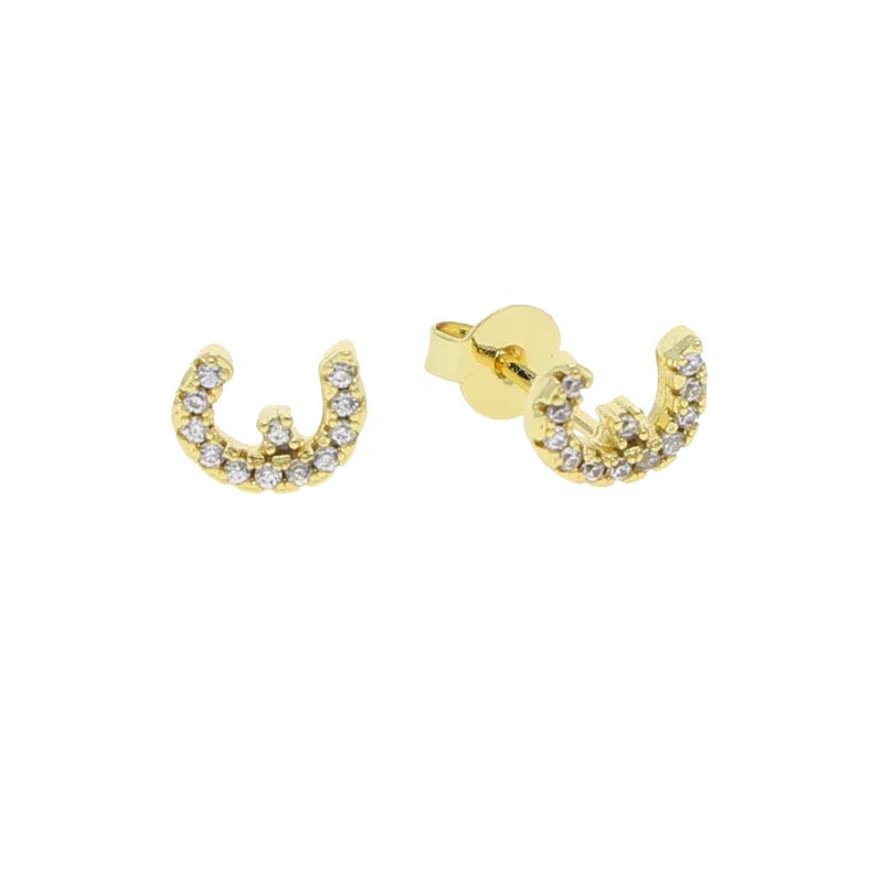 Boucles d'oreilles clous alphabet lettre arabe, micro-serties de zirconiums cubiques, couleur or, minimalistes et délicates, pour femmes et jeunes filles, vente en gros