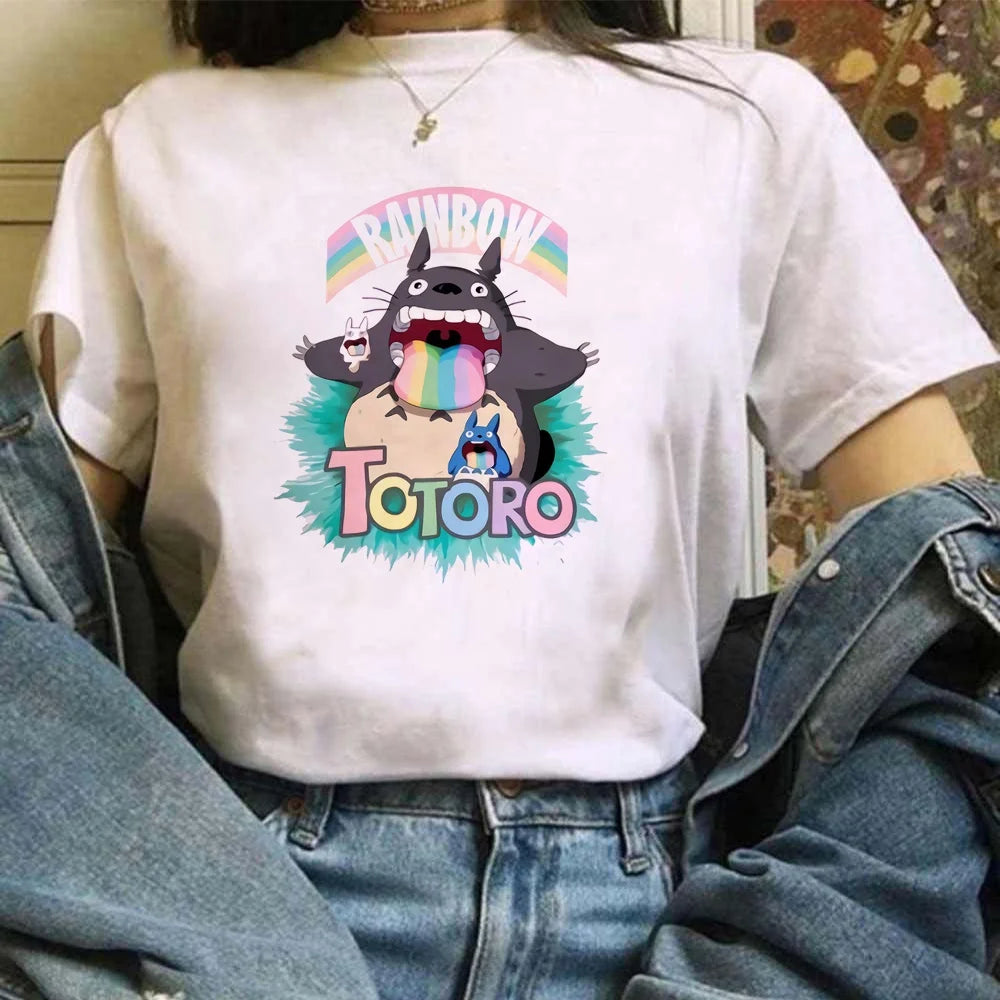 T-shirt Miyazaki Hayao Kawaii Graphique Vêtements Mode Totoro Studio Ghibli Mignon Anime T-shirt Femme Harajuku