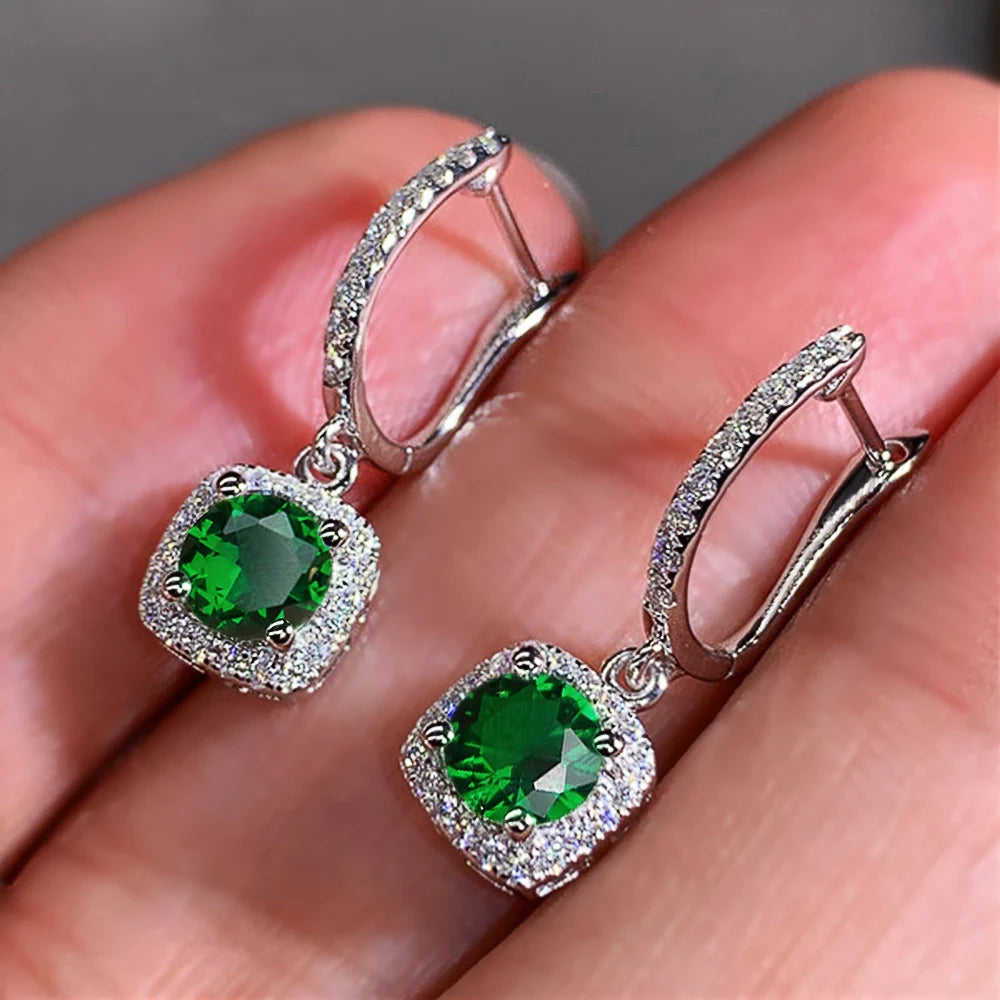 Huitan Nouvelles Boucles d'Oreilles Pendante Carrées Tendance Bijoux de Mariage de Fiançailles Brillants Élégantes Boucles d'Oreilles Pendantes pour Femmes Joli Cadeau