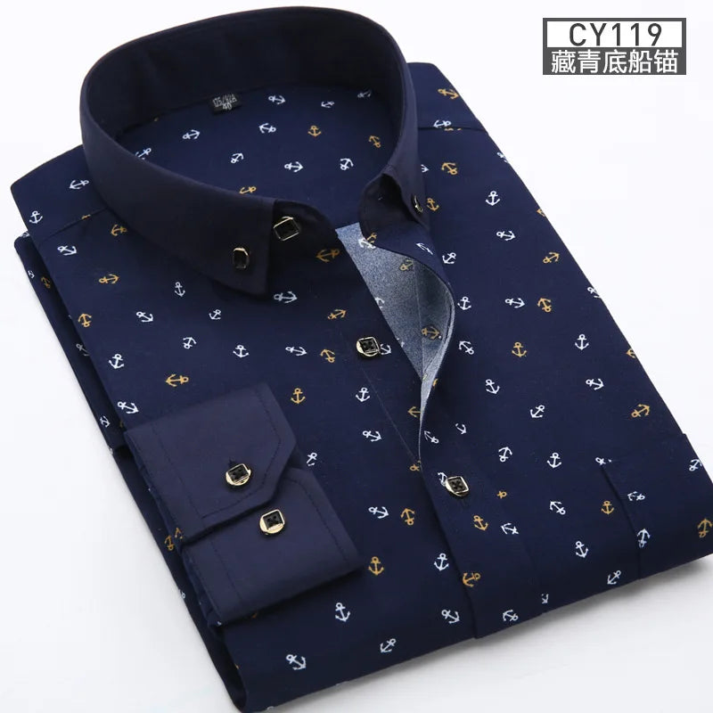 Nouvelle chemise pour hommes, mince, à manches longues, imprimée, printemps/été, sans repassage, décontractée, coupe ajustée, à la mode, respirante