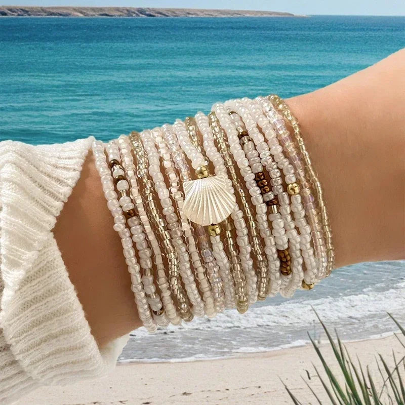17/10 pièces/lot Bracelets élastiques à perles Perles de riz colorées Bohèmes Chaîne de bracelets Filles Été Plage Fête Vacances Bijoux