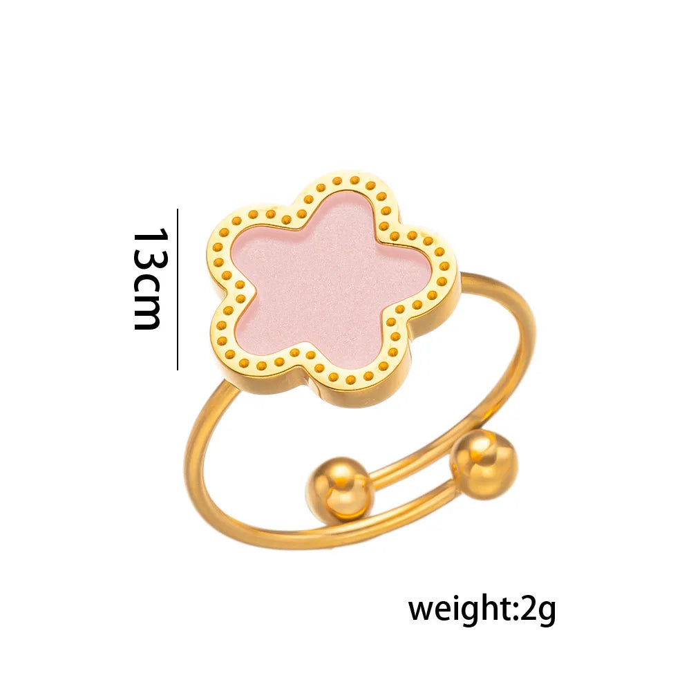 Collier en Acier Inoxydable Plaqué Or 14 Carats pour Femme, Pendentif Double Face Cinq Pétales de Fleur, Bijou Trèfle