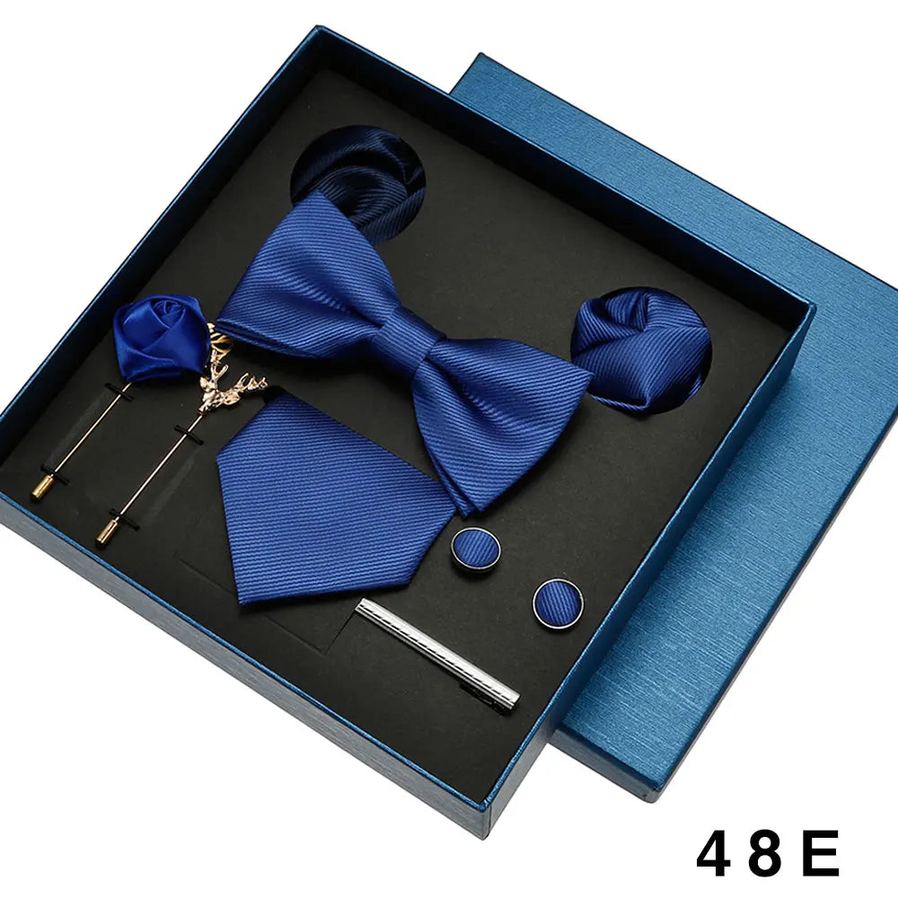 Cravate en soie pour hommes, nœud papillon, pochette, broches, boutons de manchette et pince à cravate pour hommes, accessoires de mariage rouge bordeaux, coffret cadeau