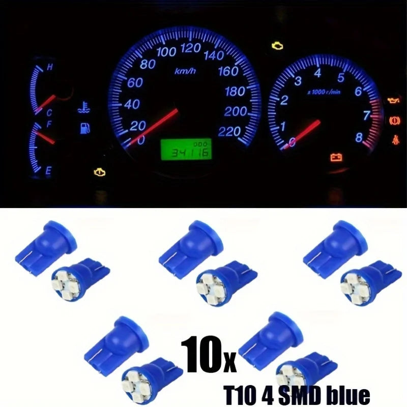 Lot de 10 ampoules LED T10 4SMD 1210 pour tableau de bord, bleu, pour lecture de voiture
