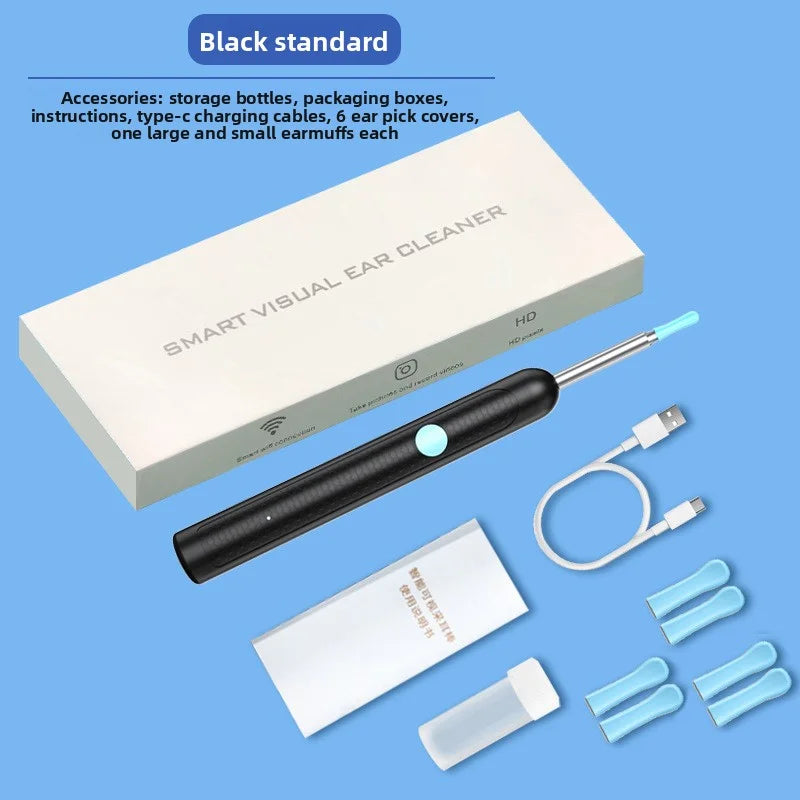 Élimination sans fil du cérumen avec caméra Nettoyeur d'oreille rechargeable Caméra HD avec kit de curettes Nettoyage du conduit auditif