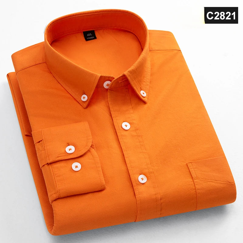 Chemise à manches longues 100 % coton pour homme, coupe classique, poche unique, coupe ajustée, haut décontracté, tissu Oxford doux, couleur unie, vêtements de bureau