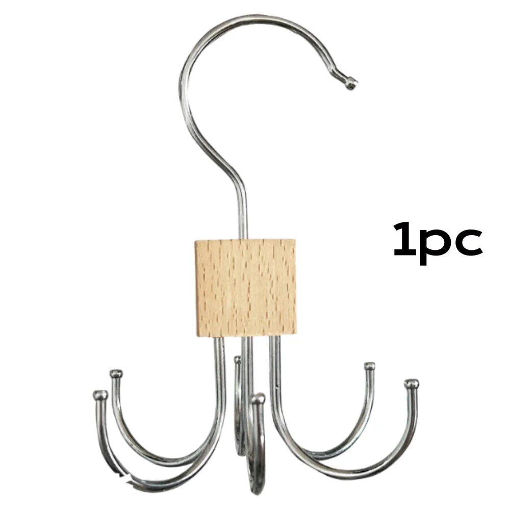 1/5 pièces Cintre de rangement rotatif à 360° Crochet multi-griffes Sac Ceintures métalliques Rack Organisateur en bois pour soutiens-gorge Cravates Accessoires de placard domestique