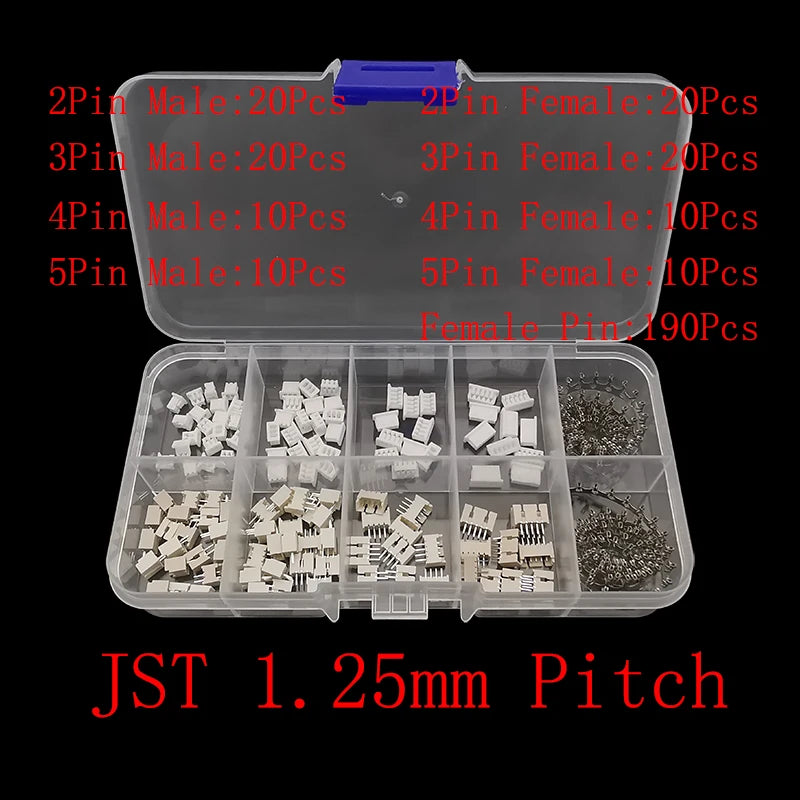1 boîte JST SH 1,0 / 1,25 mm / PH 2,0 / SM/SYP/XH 2,54 mm / VH 3,96 mm Kit de connecteurs JST Mâle/Femelle avec boîtier et broches