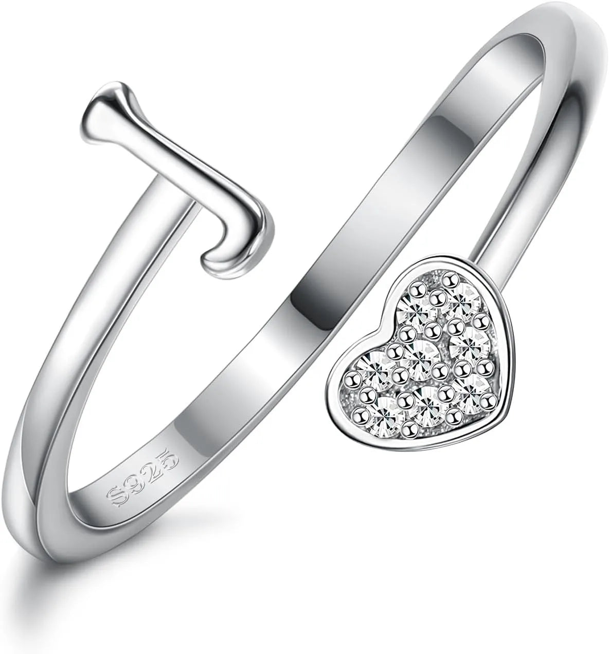 Fansilver Bagues initiales en argent sterling 925, bagues empilables réglables en forme de cœur, jolies bagues alphabétiques en forme de cœur, cadeau pour elle