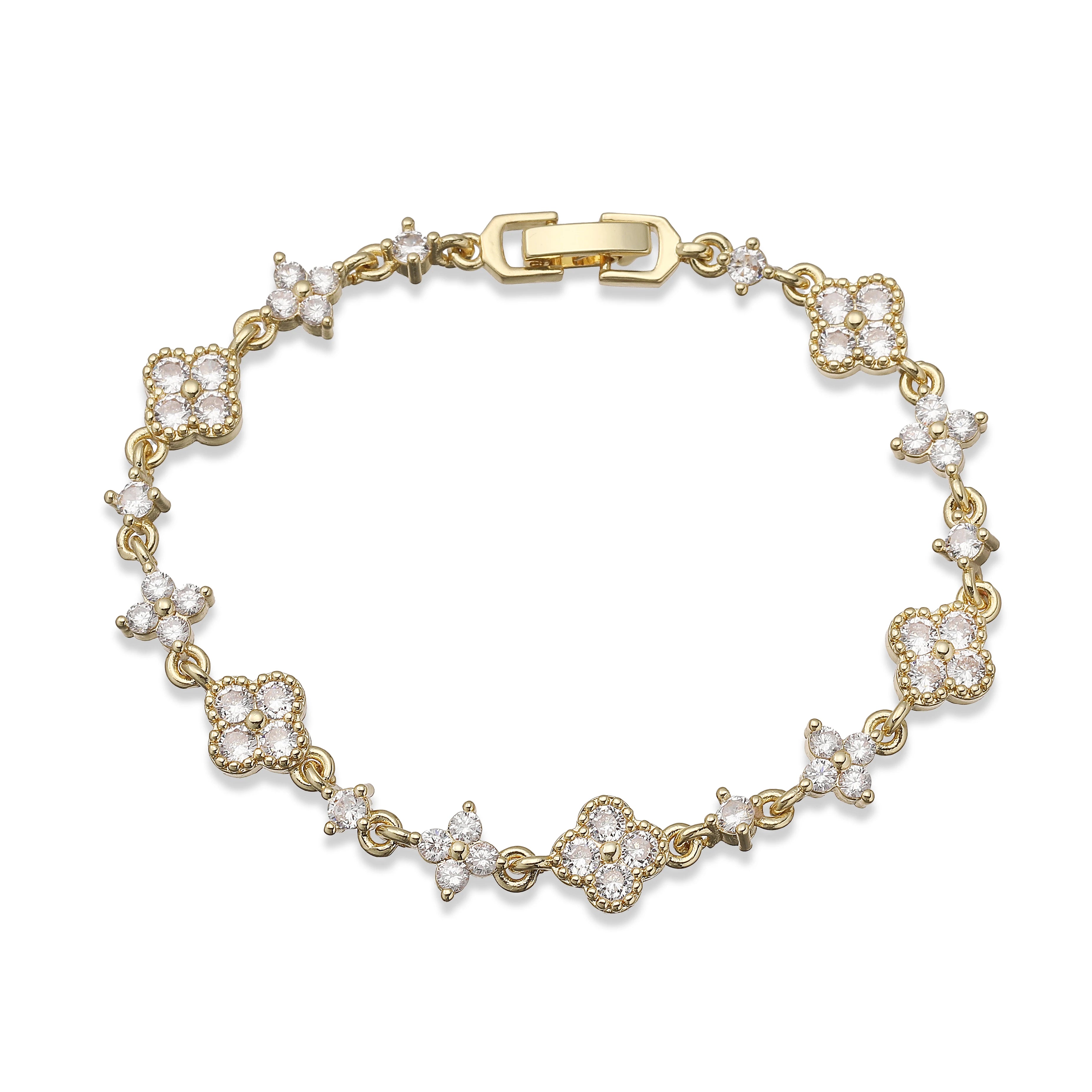 HECHENG, Bracelet chaîne pendentif trèfle à quatre feuilles en zircone multicolore avec fermoir mousqueton, bijoux exquis et minimalistes pour femmes