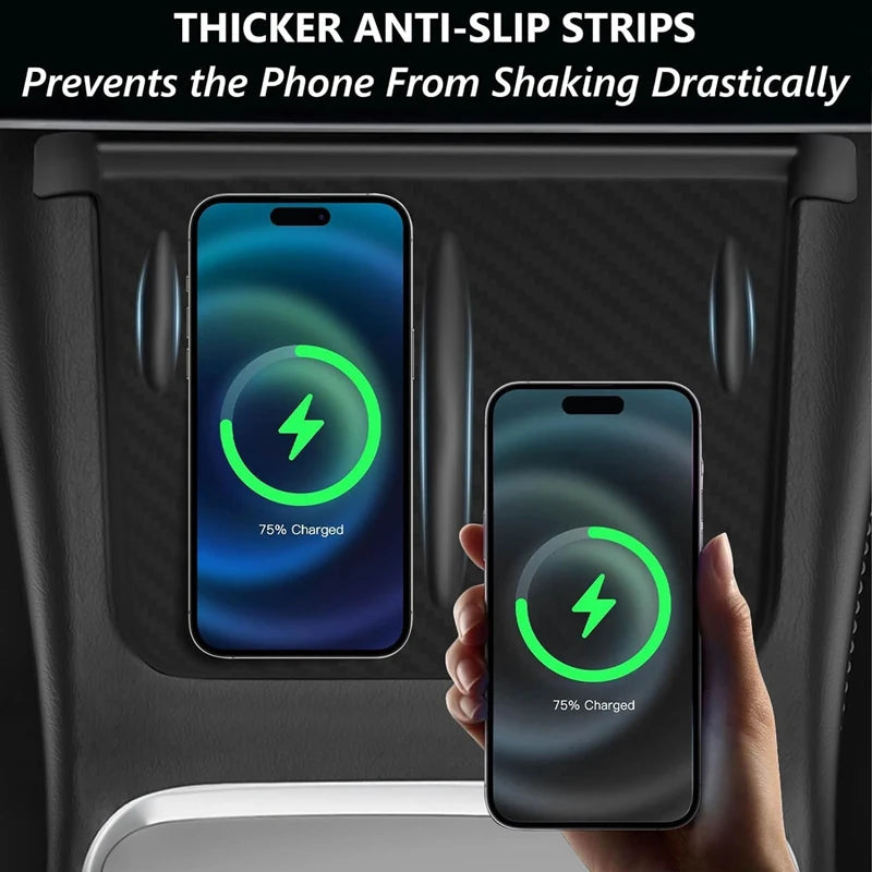 For Tesla Model 3/Y Wireless Charging Silicone Pad Carbon Fibre Central Control Non-Slip Charger Protector Mat Car Accessories