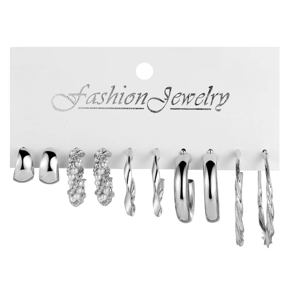LATS Grand ensemble de boucles d'oreilles créoles bohèmes pour femmes, couleur or, style bohème, vintage, perle, boucles d'oreilles carrées, clous d'oreilles cœur en zircon, bijoux