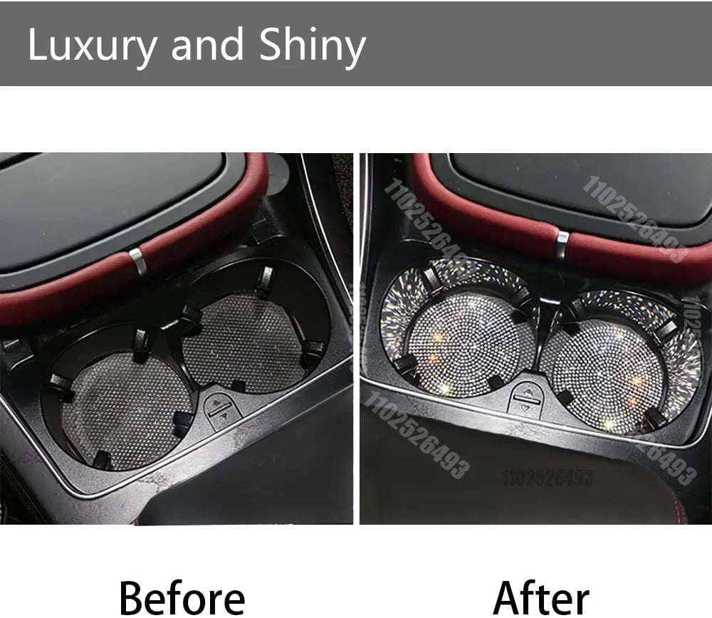2Pcs Diamond Car Coaster Water Cup Slot Non-Slip Mat Bling Gadget Silica Pad Cup Holder Mat Auto Interior Decoration Accessories