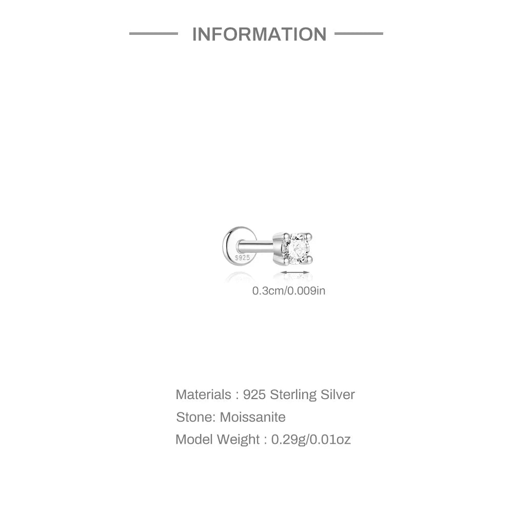 Aide Mini Boucles d'oreilles Moissanite 2/3/4mm pour femme, en Argent Sterling 925, Bijoux Tendance INS, Clous d'oreilles de Mariage, Brincos de Pratas
