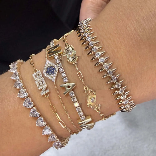 2025 Nouvelle Mode Femme Couleur Or Lunette Étincelante CZ Clou Clouté Breloque Tennis Chaîne Bracelet Rock Punk Cool Bijoux